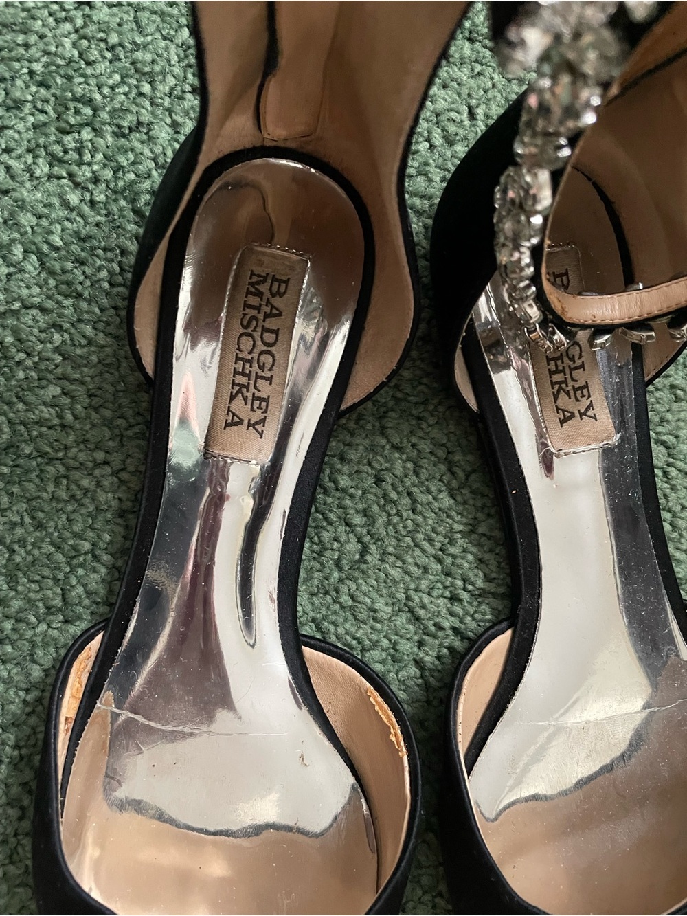 Badgley Mischka Black Pointed Toe Crystal Ankle-Strap Flats - Picture 3 of 4